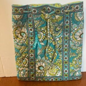 Vera Bradley quilted poppy teal color drawstring backpack book bag purse 15x12